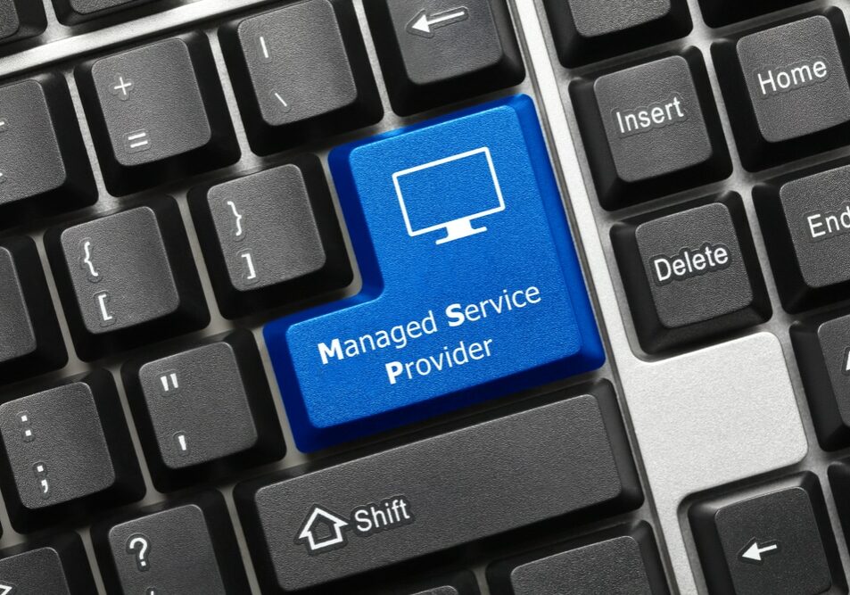 Close-up,View,On,Conceptual,Keyboard,-,Managed,Service,Provider,(blue
