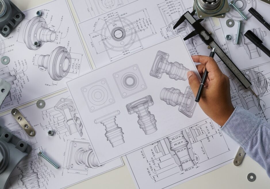 Engineer,Technician,Designing,Drawings,Mechanicalâ,Parts,Engineering,Engine,Manufacturing,Factory